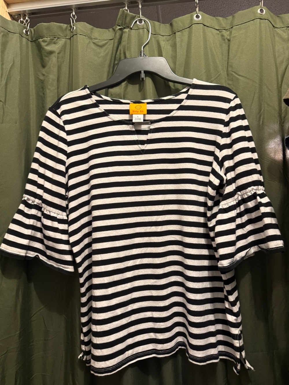 Ruby Rd. Black & White Striped Bell-Sleeve Tunic